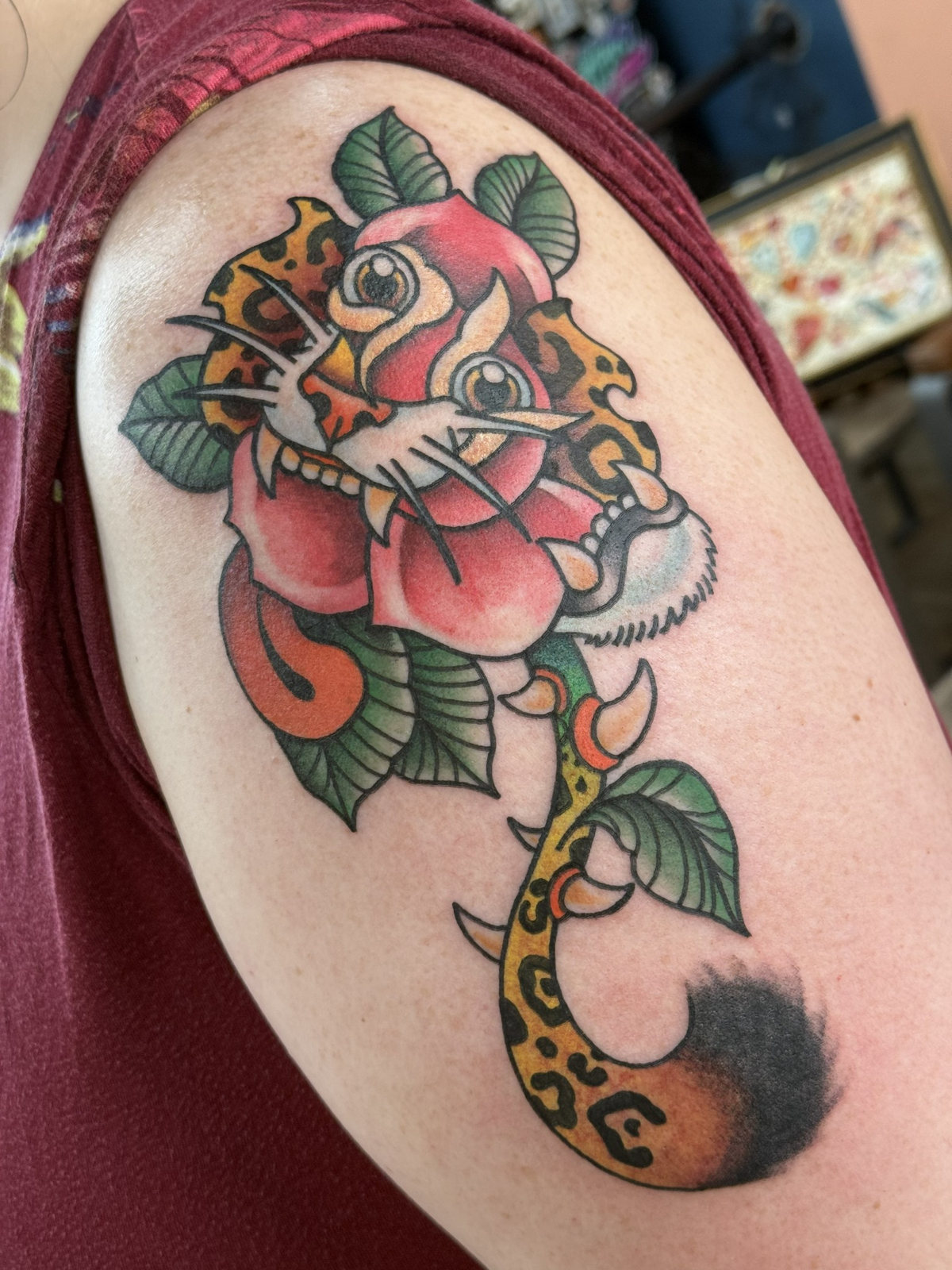 Color tiger rose tattoo by Kara at Last Hope Tattoo Company in Toledo
