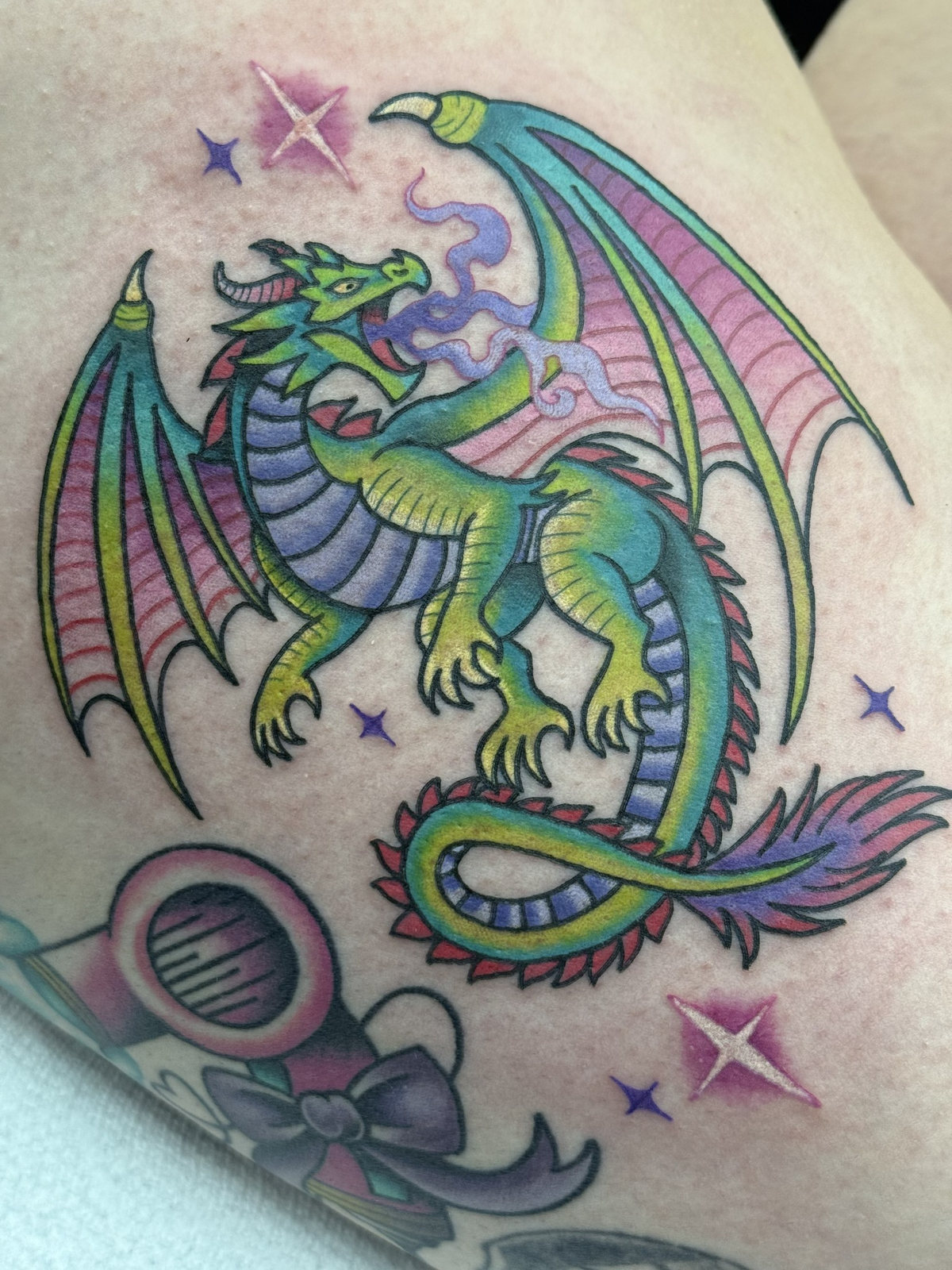 Color winged dragon tattoo by Kara at Last Hope Tattoo Company in Toledo